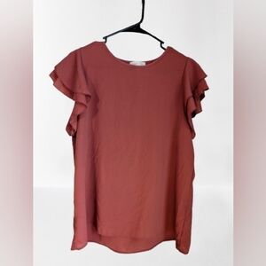 Perfect Peach Ruffle Short Sleeve Blouse in Rust Orange - XL